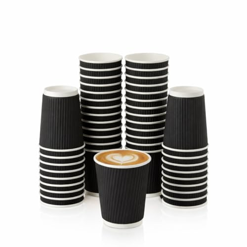 BEGREEN 8oz Black Ripple Paper Cups 500 Pack | Triple Wall Insulated Coffee Cups | Compostable Disposable Hot Cups | Kraft Takeaway Cups for Cafes & Events UK