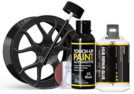 Felgen Reparaturset Schwarz, Alufelgen Reparatur Set mit Lackstift | Schwarz Glänzend 30ml & Reparaturkleber 50ml, Felgenlack Schwarz für Kratzer, Dellen und Abrieb an Leichtmetallfelgen