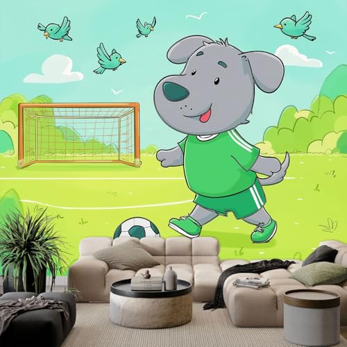 WHUOEUCO Papel Pintado 3D Perro Futbolista De Dibujos Animados 200x140 cm Fotomurales Pared Tejido No Tejido, Murales Fotográfico Moderno Decoración de Paredes para Salón Dormitorio