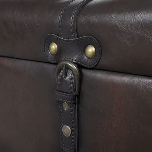 faucqel sittkista set 3 st. Brun, massiv träram, konstläder vadderad, 112 x 36 x 42,5 cm, med förvaringsutrymme, handtag, spännen, för hall, garderob, utomhus, bekväm sittbänk