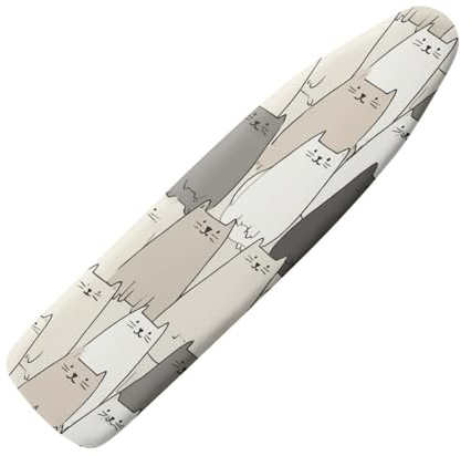 Ironing Board Covers 125 x 45 Elasticated White Gray Cat with Padding, Easy Fit and Resists Scorching,Bungee Elasticated Ironing Board Covers Large, Easy Placement