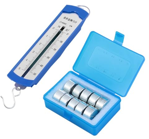 Dinamometro a Barra Portatile ad Alta Precisione da 5 Newton per Aula | Set 11 Pezzi 10 Ganci, Plastica e Metallo, Colore Blu, per Esperimenti di Meccanica