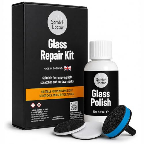 Scratch Doctor Glass Scratch Repair Kit for Windscreen & Windows Glass Polish with Cerium Oxide for Light Scratches, Wiper Marks & Water Spots on Car & Household Glass