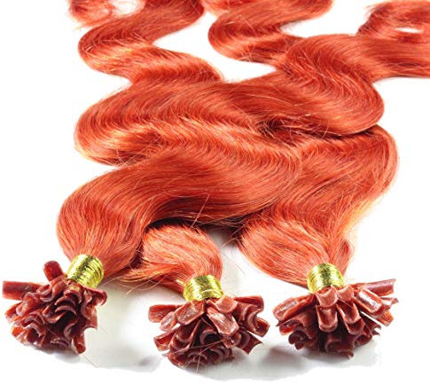hair2heart Extensions Echthaar Bondings Gewellt - 50 Strähnen 1g 50cm 8/43 hellblond rot-gold