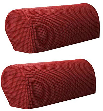 SUNDELY® 2 Pcs Armrest Cover Cap Protector Slipcover Set for Chair Sofa Settee Arm Polyester Stretch (Wine Red) | Polyester Stretch, 2 Pieces Set