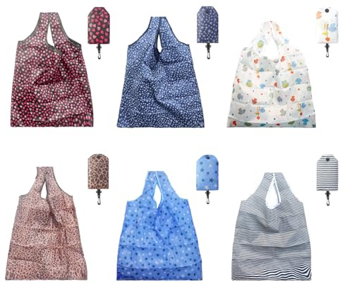 Ymwave 6 stycken vikbar shoppingväska återanvändbar stor kapacitet shoppingpåsar miljövänliga shoppingväskor för mat frukt, slumpmässig färg