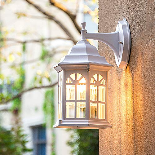 Lampada da parete rustica in alluminio 230V nero e lampada da parete in vetro per giardino terrazza percorso giardino percorso terrazza lampade da esterno (Bianco)