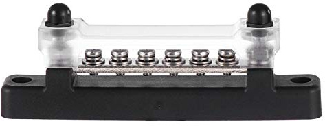 ULTECHNOVO 6 Terminal Bus Bar with Transparent Cover 150A Copper Busbar Block for Car 12V-48V Dc Power Distribution Ground Terminal for Rv Motorcycle Boat