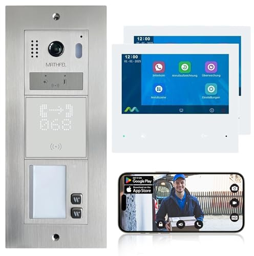 Videoportero de 2 cables con bus IP y huellas dactilares, set de 2 casas, monitor de 7 pulgadas con o sin WiFi, monitor de 2 x 7 pulgadas sin WiFi