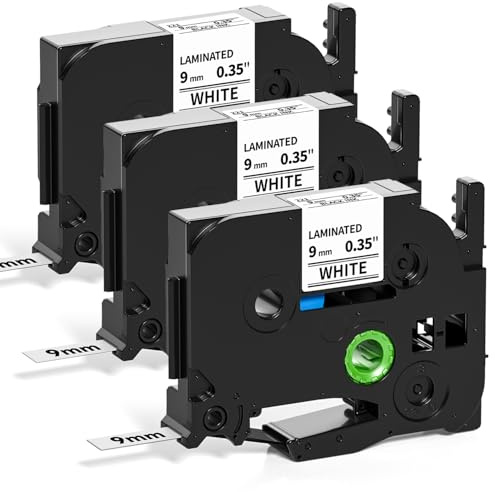 Aken TZe221 Band Kompatibel mit Brother P-touch Bänder 9mm Weiß TZe-221 | Schwarz auf Weiß, Kompatibel mit Brother Ptouch Beschriftungsgerät H100LB H107B H105 D400 P300BT Cube, 3er Packung