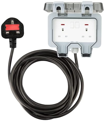 Haraqi 3M 2 Way 2 Gang IP66 Waterproof Outdoor Extension Lead Socket with Switch Indicator Light