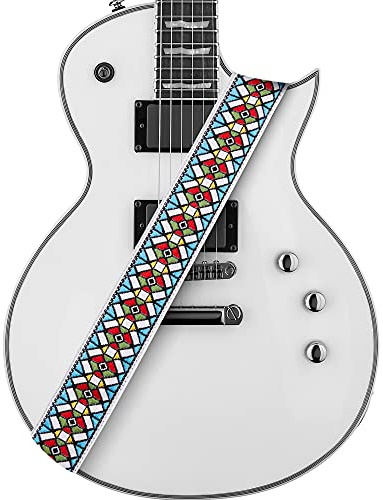 Amumu Gitarrrem Målat Glas Vintage Jacquard för Bas, Elektriska och Akustiska Gitarrtillbehör -CO27J, Vit