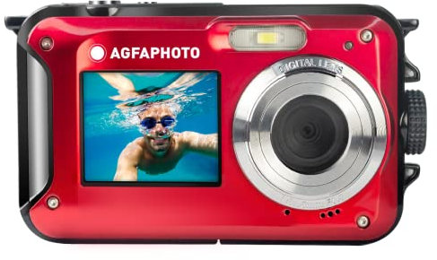 AGFA PHOTO Realishot WP8000 - Waterproof Digital Camera, 24 MP, Full HD Video, Dual LCD Screen, 16x Digital Zoom, Digital Stabilizer, Lithium Battery - Red