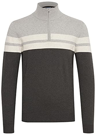 Blend BHNaresh stickad tröja för män, troyer finstickad tröja med ståkrage av 100 % bomull, Stenblandning (200274), XL