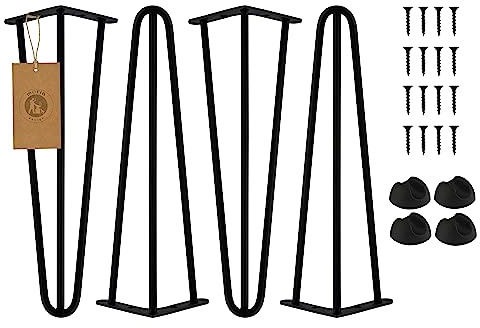 MORIA DESIGN 4er Set Hairpin Legs 41 cm Schwarz Metall Möbelfüße Industrial | Metall, höhenverstellbar, industrielles Design, für Tisch, Schrank, Hocker, Nachttisch, Couchtisch, Kommode, Möbelbau DIY