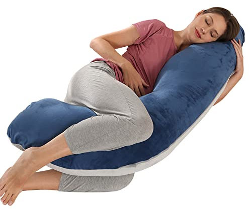 Mingfuxin L-förmiges Schwangerschaftskissen, Ganzkörper-Schwangerschaftskissen zum Schlafen, Mutterschaftsstützkissen mit abnehmbarem Kissenbezug für Rücken, Hüften, Beine schwangerer Frauen