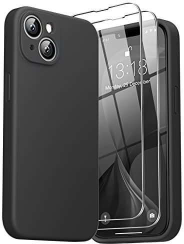 GOODVISH 3 in 1 Cover per iPhone 14 in Silicone 6,1'' (2022), con 2 Pezzi di Pellicola Protettiva, Custodia per Cellulare Ultra Sottile Antiurto Resistente Protezione Fotocamera, Nero