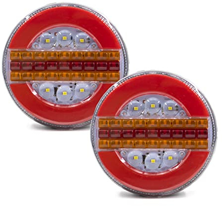Luci Antinebbia Anteriori 2pcs 12V 24V - Rotonda Hamburger Posteriore Fanale Posteriore Sequenziale Dinamico da Corsa Trun Segnale di Retromarcia Lampada di Arresto del Freno Camion Rimorchio