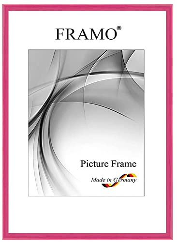 FRAMO Holz Bilderrahmen Schmal 42 x 59,4 cm (DIN A2) aus Massivholz | Pink Rosa Hochglanz | Farbe/Größe wählbar | Rahmen für Poster | Puzzle | Foto collage N°119
