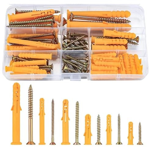 Mbsomnus 60Pcs Wall Plugs and Screws Set (30Pcs Concrete Screws 30Pcs Expansion Pipe Anchor Bolts) M8 Screws and Wall Plugs Assorted Set for Brick Masonry Concrete Drywall Rawl Plugs -M8X60mm