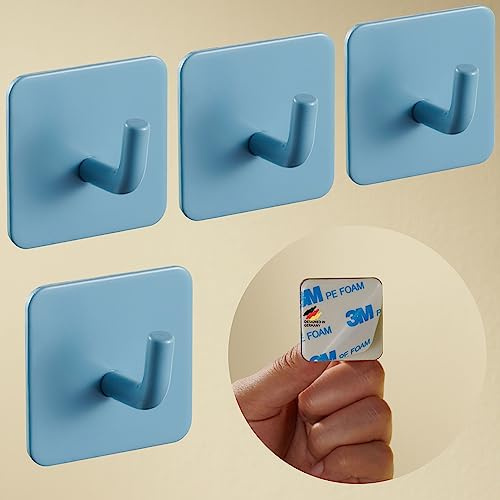 DEKAZIA® 4er-Set Kindergarderobe blau, Kleiderhaken Kinder Klebehaken | Garderobenhaken, selbstklebend, ohne Bohren, Kinderzimmer, Wandhaken, Kinderhaken, für Kindergarten & Kita, Garderobe