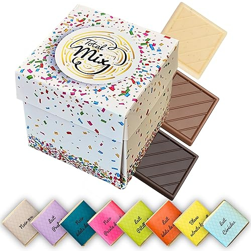 Coffret de Chocolats - Boîte de 40 Carrés de Chocolat Individuels - 8 Saveurs à Déguster ou Offrir - Chocolats au Lait et Noir - 100% Pur Beurre de Cacao - Fabriqué en France - 200 Gr