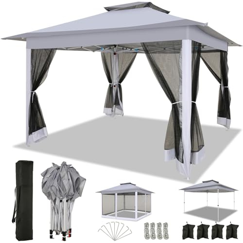 COBIZI Pavillon 3x3 Wasserdicht Stabil Faltpavillon, Pop up Gartenpavillon mit Seitenwänden Moskitonetz,Party Zelt pavillon,Doppeldach Pavillon faltbar für Garten, Grau(Upgraded)