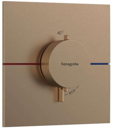 hansgrohe ShowerSelect Comfort E - thermostat conceiled, bathroom tap with safety stop at 40 °C, thermostat square for showers and bath tubs, shower mixer for 3 functions, brushed bronze, 15574140