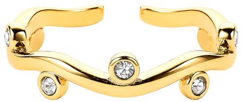 THIORA Ring Damen - 'Lagoon' | Premium Edelstahl | Wellenform mit Steinchen| Flexible Größe | Zirkonia | Finger Schmuck | Wellen