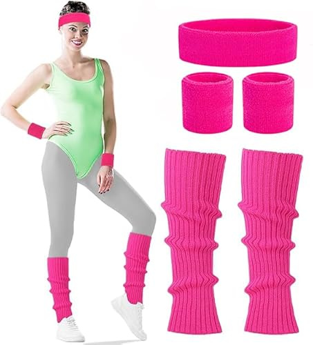 AKSXU Juego de calentadores de piernas de 80, disfraz de entrenamiento para mujeres de los años 80, accesorios para sudor y pelo