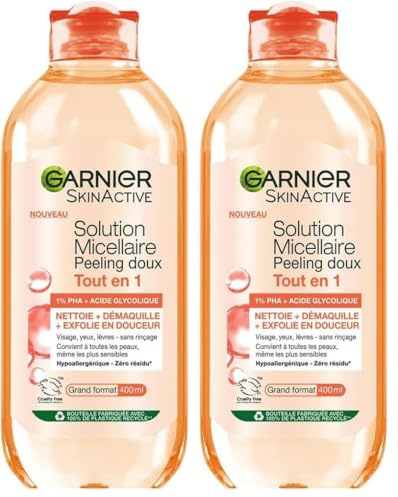 Garnier - Eau Micellaire Tout-en-1 Peeling Doux - 1% PHA & Acide Glycolique - Exfoliante & Lissante - Pour Tous Types de Peaux - Sans Rinçage - Formule Vegan & Hypoallergénique - 400 ml