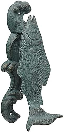 Hübscher Fisch-Türklopfer, Haustürklopfer, Vintage-Gusseisen-Ring-Gießerei-Türklopfer, Haustür-Scheunentor-Dekoration, antike grüne Oberfläche