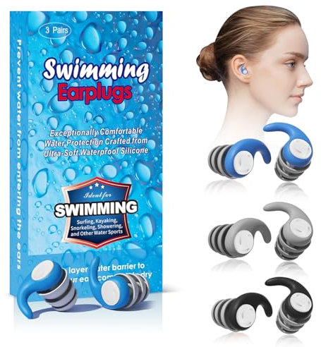Wiederverwendbare Schwimm‑Ohrstöpsel für Erwachsene & Jugendliche (12+) – 3 × Silikon Paar, wasserdicht & ergonomisch – ideal für Schwimmen, Surfen, Tauchen, Duschen