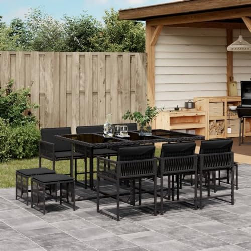 Keyroto Rattan Sitzgruppe für 10 Personen, Gartenmöbel Polyrattan, Gartentisch mit 10 Stühlen & Kissen, Gartengarnitur Sitzgarnitur, Essgruppe Outdoor Terrasse Schwarz Type-23