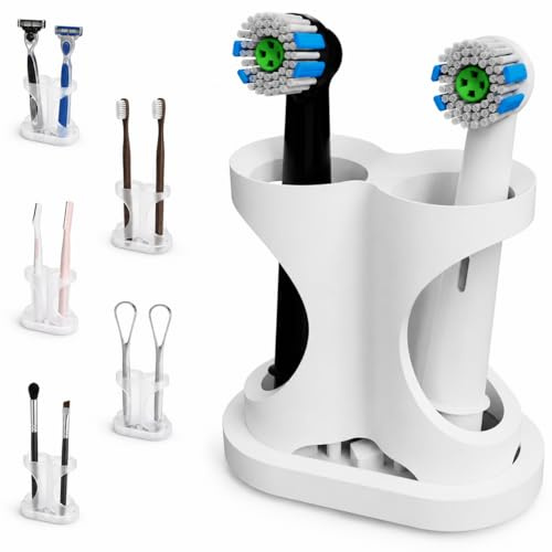 Wingcases Zahnbürstenhalter mit Saugnapf Nicht Umfallen, Weiß | Aufsteckbürsten Halter für Elektrische Zahnbürste Oral B iO, Philips Sonicare, Zungenschaber, Silikon