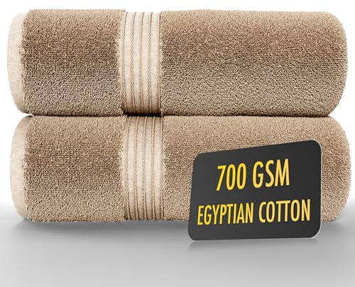 ALSAP Brown Bath Towels Set Of 2 (130x70cm) – 700 GSM Super Absorbent Egyptian Cotton Bath Sheets – Hotel Quality Quick Dry Bathroom Towels for Home, Spa, Gym, Beach & Swimming Pool