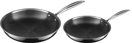 Funky Pro Cookware Frying Pan Twin Pack, 20cm & 26cm Tri-ply Pro Etched Pans, Compatible All Hobs inc Induction, Non Stick, Stay Cool Handles, Dishwasher Safe, Oven Safe