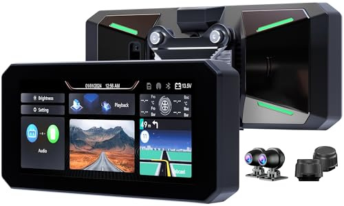 MT7 Motorcycle Smart Navigation System, 6.86 IPS 60Hz Screen, CarPlay & Android Auto, BT 5.2, IP67 Waterproof, Quick-Release, Front/Rear Cameras & Tire Pressure Monitor Included