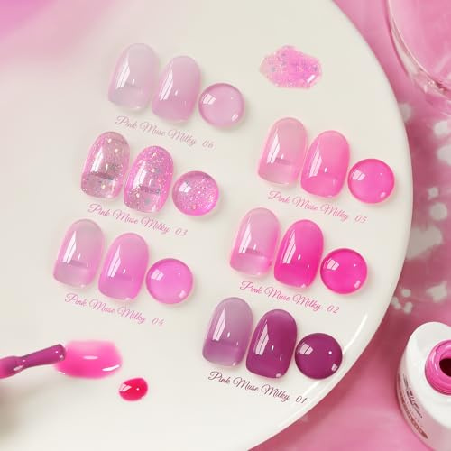 Born Pretty UV Nagellack Jelly Neon Pink Gel Nagellack Milky Jelly Hot Pink Transluzent Frühling Sommer UV LED Soak off Manicure Gel Lacquer Varnish