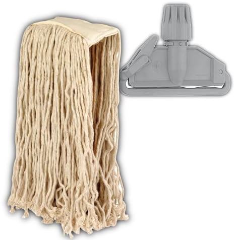Bricoloco Recambio para fregona Industrial. Algodón 400 Gramos. Pinza Soporte para fregona Opcional o Pack Completo (12, Recambio fregona y Pinza)