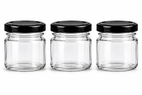 made in home - Lot de 80 mini bocaux en verre de 40 ml, pots à épices avec couvercle à visser, bocal à essai, pots à confiture, petits pots à miel, bocaux ronds (couvercles noirs)