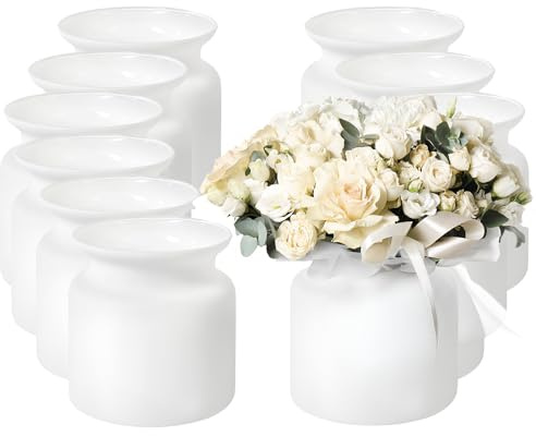 12 Stück edle Tischvasen im XL-Format in Weiss-matt - Tischdeko | Vasen aus Glas, Blumenvasen groß für Hochzeit, Feier und Event - edles Set für Restaurant, Hotel und Zuhause