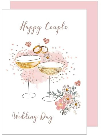 Edition Seidel Premium Glückwunschkarte zur Hochzeit mit Umschlag. Hochzeitskarte Grußkarte Vermählung Just Married Wedding Day Brautpaar Herz Liebe Sekt Diamanten (H500 SW025)