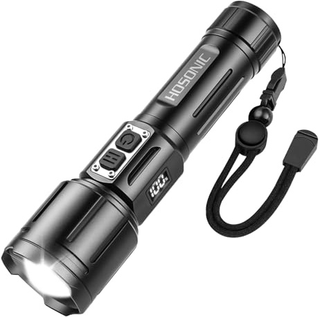 HOSONIC Led Taschenlampe Extrem Hell 3000 Lumen USB Aufladbar Taktische Zoombare Taschenlampen 6 Lichtmodi IPX4 Wasserdicht Anzeige des Batteriestands für Camping Wandern Notfälle