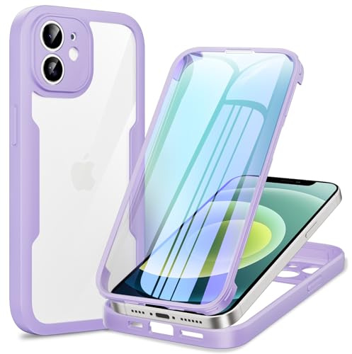 Phoona 360 degrés Coque pour iPhone 12 avec Protection d'écran, Silicone Antichoc Anti-Rayures Intégrale Étui Housse pour iPhone 12, Violet