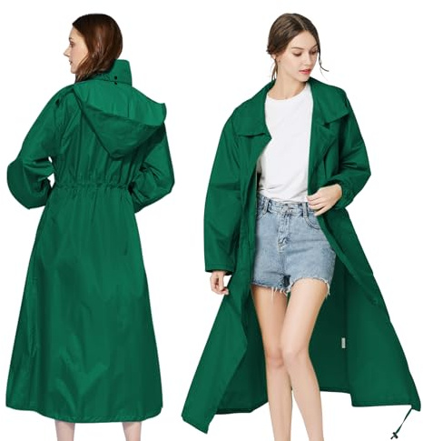 SOPPY Rain Coats for Women, Long Waterproof Raincoat Lightweight Hooded Rain Jacket for Hiking Travel Outdoor