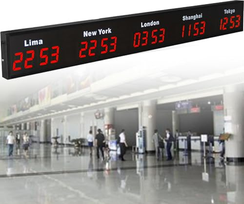 Orologio Mondiale Digitale a LED, Orologio da Parete con 3/4/5 Fusi Orari, Orologio da Parete con Fusi Orari per Hotel e Multinazionali,Red-5City