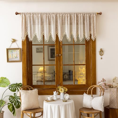 DSAoTeng Mantovana trasparente floreale con nappe, decorazione per tenda in pizzo bohémien, con tasca per asta, rustica, per cucina, bagno, camera da letto, soggiorno (#2, 140 x 60 cm)