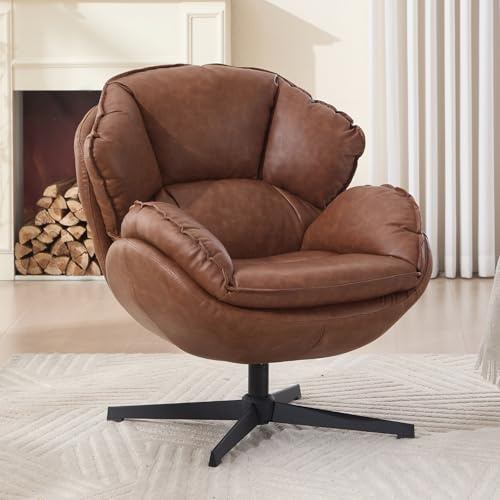 chairus Loungesessel Armlehnensessel Wohnzimmer PU Gepolsterter Ohrensessel Schlafzimmer Moderner Sessel Cocktailsessel mit Metallbeinen (Braun)