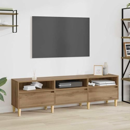 HETFTJN TV-Schrank Lowboard 150 x 30 x 45 cm aus Holzwerkstoff in Eiche handwerklich rustikaler Charme & große Stauraumkapazität für Wohnzimmer Flur & Schlafzimmer